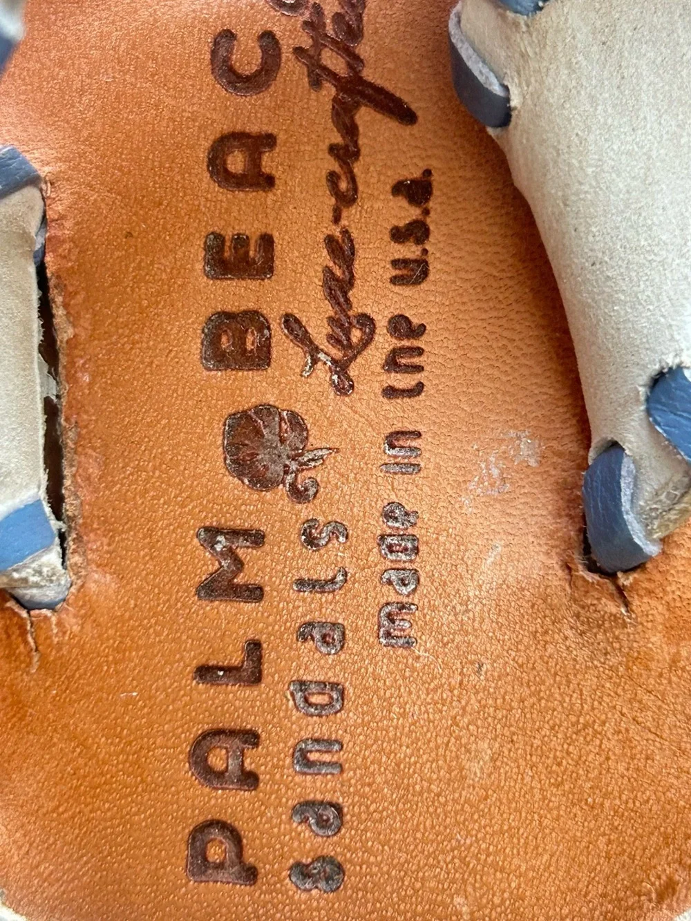 Palm Beach Sandals Handmade Leather Crab Embroidered Flip Flop Sandals, Sz 6